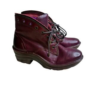BIONICA Boots Women's 8.5 Flannel Leather Lace Up Oxblood Funky Unique